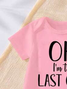 新生儿字母印花休闲日常连体衣 - 粉色 - 查看 4