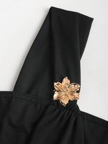 Sweetra Bộ jumpsuit đen thời trang công sở thanh lịch dành cho nữ, có khóa kim loại mới, thắt eo, thích hợp cho việc đi làm. - màu đen - Xem 4