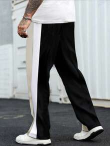 Manfinity Roughcore Pantalones de chándal casuales de hombre con cintura con cordón y bloques de color - Caqui - Ver 2
