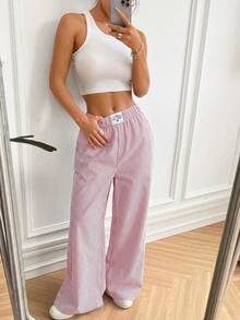 CovetEZ 2026 Spring Women's Red Striped Woven Pants - Red - View 6
