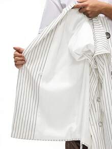 GENKIRA Áo blazer nữ tay dài, cổ ve áo kẻ sọc, dây đeo vai cá nhân hóa, kiểu dáng thanh lịch, vai rộng. - trắng - Xem 8