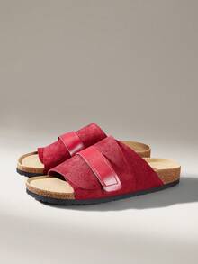Solecia Women Shoes Adjustable Elastic Non-Slip Cork Sole Shoes Lightweight Breathable Cross Strap Design Open Toe Flat Sole Flat Heel Casual Simple Slouchy Comfortable Versatile Wind Frosted Suede Splicing Artificial Leather Cork Rubber Composite Sole Red Women Sandals Home Out Shopping Seaside Vacation Daily Commuter Balcony Leisure Park Walking Leisure - Red - View 2