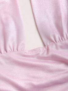 Sweetra Women's Metal Halter Neck Ruched Sexy Versatile Blouse For Dates & Outings - Pink - View 4