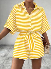 Chiquease 女士条纹蝙蝠袖连体裤 - 彩色 - 查看 3