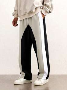 Manfinity Roughcore Pantalones de chándal casuales de hombre con cintura con cordón y bloques de color - Caqui - Ver 3