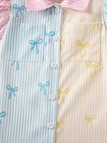 SHEIN Playful Pals Baby GirlMinimalist Striped Petal Sleeve Dress, Summer Everyday Wear - Multicolor - View 7