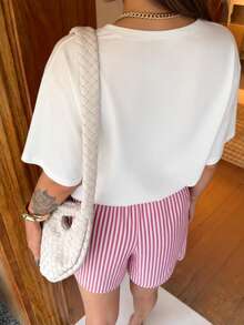 DrmWander Women's T-Shirt, Casual Street Style Graphic Short Sleeve T-Shirt, Cute Summer Top - White - View 2