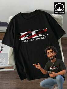 Manfinity LEGND Men's Letter Print Round Neck Short Sleeve Loungewear Top Black T-Shirt Black Graphic Tee Men - Black - View 1