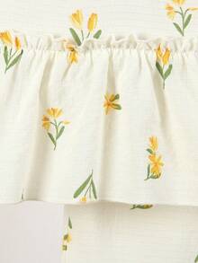 SHEIN 2pcs Young Girls Floral Print Ruffle Strap Top And Elastic Waist Wide Leg Pants Set, Suitable For Casual, Beach, Party, Summer Kids Summer Outfits For Girls Young Girls Clothing Sets Yellow Pajamas Kids Clothes For Girl Spring Clothes For Girls Kids Coords For Girls Girls Spring Clothes - White - View 5