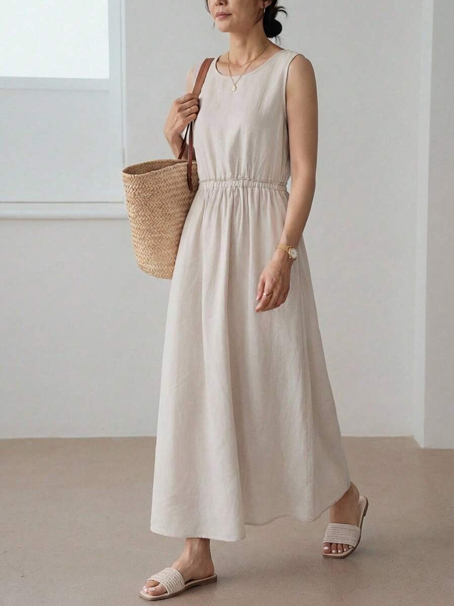 EMERY ROSE Đầm nữ tay ngắn in hình búp bê, kiểu dáng thường ngày. - Màu Khaki - Xem 1