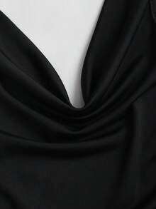 Sweetra 女士简约时尚垂褶领带露背开衩修身针织优雅连衣裙，春夏款 - 黑色 - 查看 5