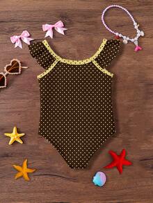 Bộ áo liền quần cổ tròn chấm bi cho bé gái, thích hợp mặc mùa hè. - Nhiều màu - Xem 7