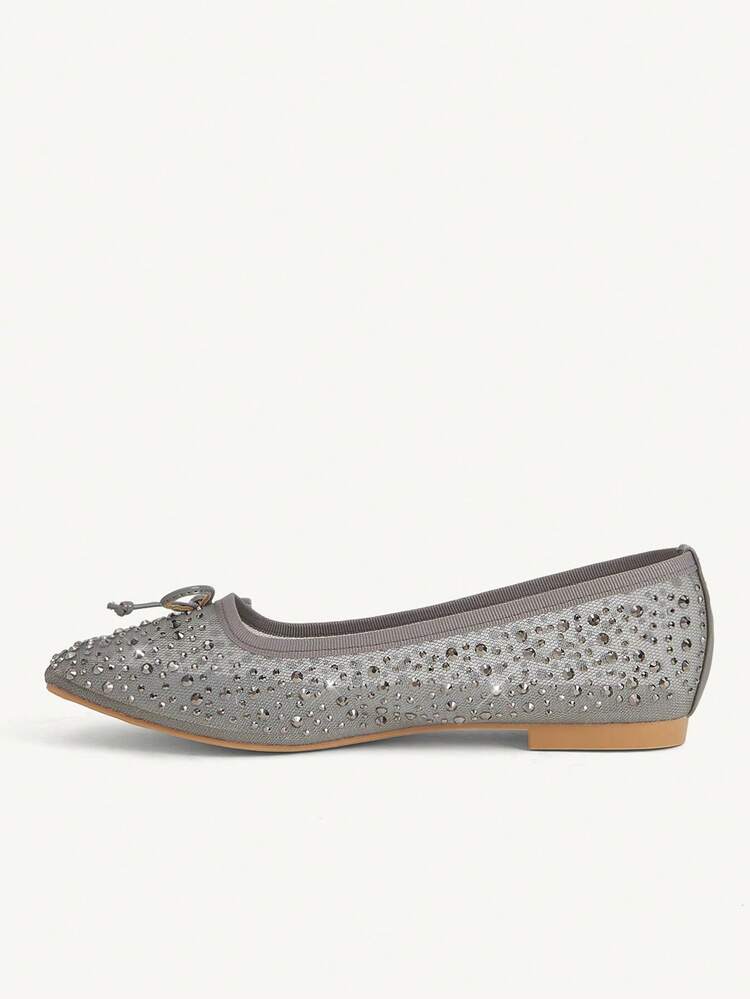 CUCCOO CHICEST Women Shoes Spring And Summer Fashion Gray Full Diamond Mesh Small Bow Women's Flat Shoes Elegant Comfortable Breathable Cute Sweet Flat Women's Shoes
