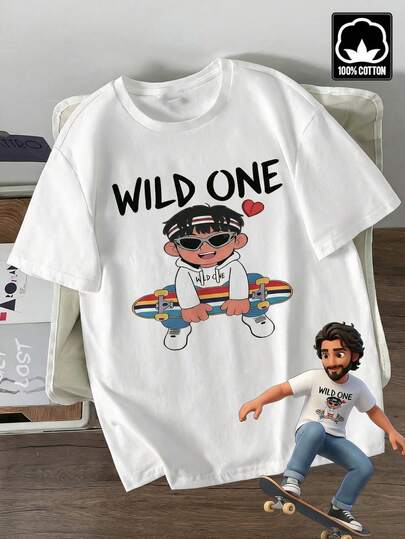 Velminro Men's Letter Print Round Neck Casual Short Sleeve Loungewear Top