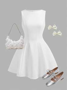 Girlism Kids Summer Squishy Tween Girls Elegant White Princess Dress, Suitable For Family Gatherings, Parties, And Events Cute Dress White Dress With Bow White Dress Elegant Outfitwhite Dress Prom Dresses Vestidos Elegantes Para Fiesta - White - View 3