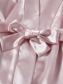 女童香槟色极简长袖睡袍 - 藕粉色 - 查看 7