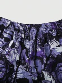 ROMWE MEN Street Life Quần short nam in họa tiết, thích hợp cho mùa xuân và mùa hè. - Màu tím - Xem 4