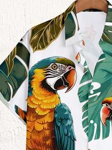 VIVINTIMO Camisa de manga corta con botones y estampado tropical de loros para vacaciones de verano de hombres - Blanco - Ver 4
