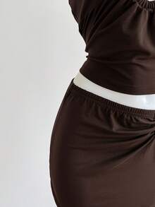 SHEIN Jeanoir Women's Metal Connected Halter Top And Mini Skirt 2 Pieces Set - Grey - View 4