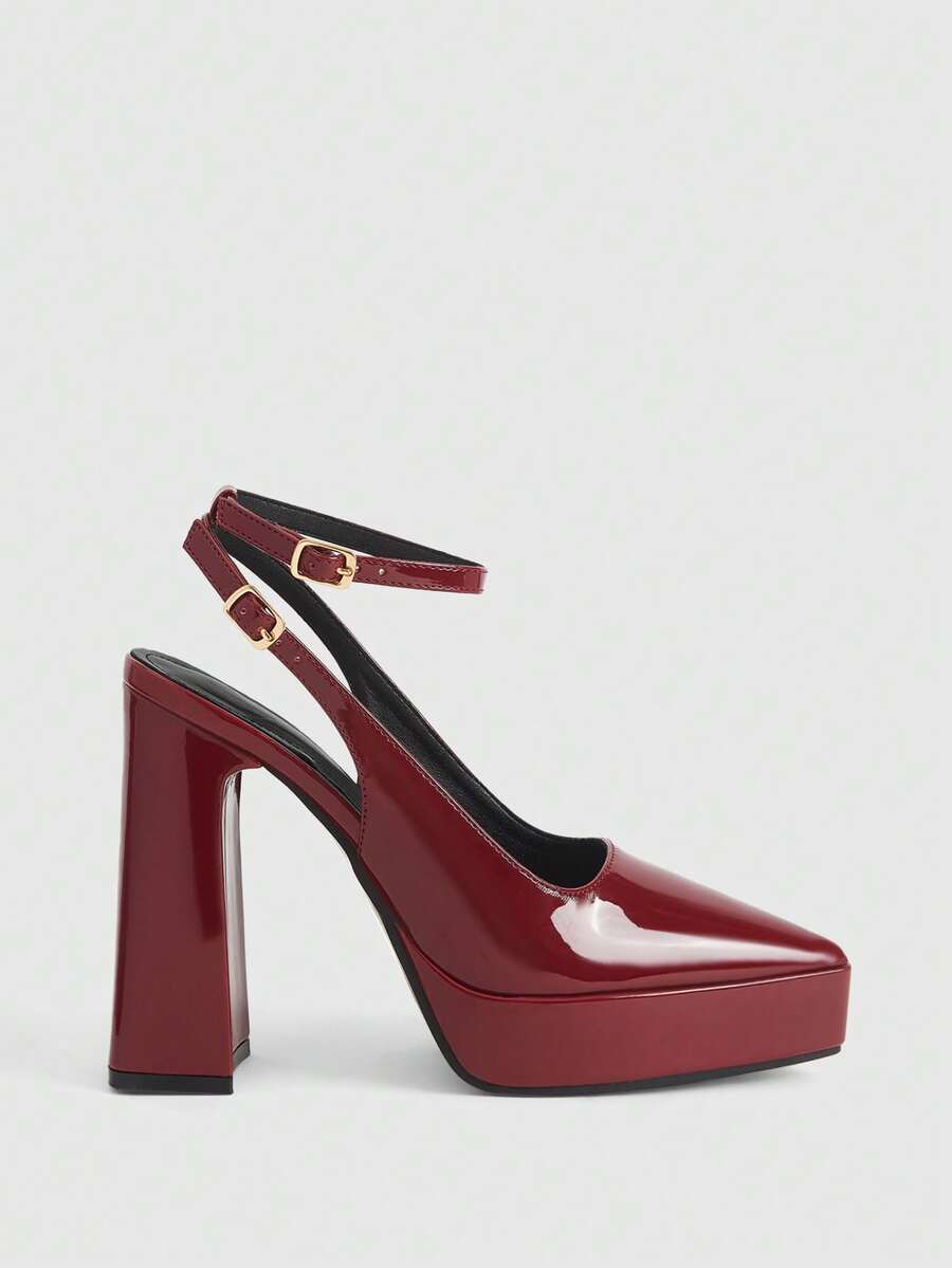 CUCCOO LuxiPop Giày cao gót 12cm, màu đỏ tía, đế dày, chống thấm nước, thiết kế tối giản thời trang, gợi cảm cho các buổi hẹn hò, tiệc tùng, phù hợp cho mùa xuân, hè, kỳ nghỉ, phong cách thập niên 2000. - Màu Đỏ Sâu - Xem 1