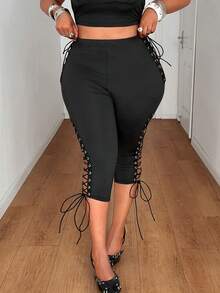 Maweii Quần legging lửng dệt kim có dây rút, kiểu dáng gợi cảm dành cho nữ, thích hợp cho kỳ nghỉ hè, đi dạo phố. - Nhiều màu - Xem 4