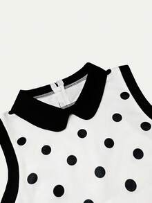 Resyla 女士撞色波点印花彼得潘领无袖连衣裙 - 黑與白 - 查看 3
