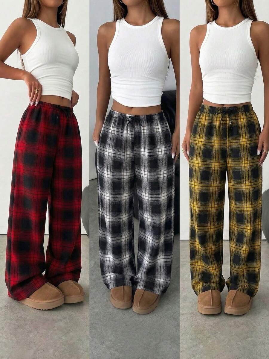 少女格子休闲百搭日常裤 - 彩色 - 查看 1