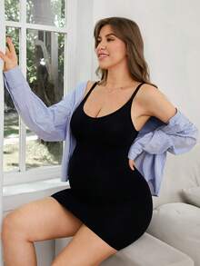 Moonlight&Mama 无缝孕妇及产后塑身连衣裙，高弹力，优雅柔软，适合居家、通勤及日常穿着，可作吊带裙。 - 黑色 - 查看 1