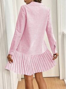 Chiquease Long Sleeve Striped Dress With Shoulder Strap, Button Cuff And Pleated Hem For Women - Pink - View 2