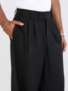 TOKVUE 男士纯色直筒宽松西装裤，带口袋，黑色阔腿裤，设计师款长裤，黑色阔腿正装裤，黑色长裤 - 黑色 - 查看 7