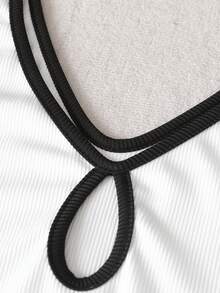 Franclia Women's White And Black Summer Seksi Chic Night Out Contrast Color V-Neck Hollow Out Sleeveless Tight Vest,Elastic Knitted Slim Fit Base Layer - White - View 6