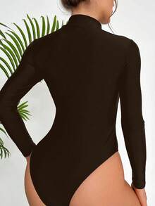 Swim SPRTY Bộ đồ bơi liền thân nữ in hoa, tay dài, cổ cao, kiểu dáng thường ngày, thích hợp mặc đi biển. - Cà phê nâu - Xem 2
