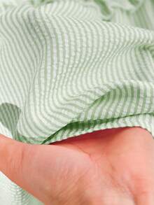CosyJoli Plus Size Women Striped Round Neck Ruched Casual Versatile Daily Wear T-Shirt - Green - View 5