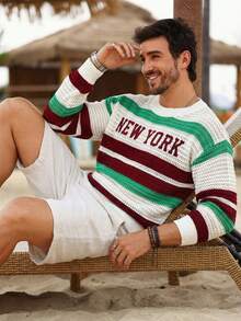 Manfinity Homme Men's Colorblock Crew Neck Long Sleeve Sweater, Holiday - White - View 3