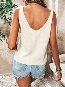 Breezaya Blusa de punto de unicolor con nudo en el hombro, versátil para uso diario, de verano para mujeres - Albaricoque - Ver 2