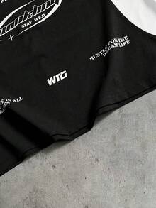 AXEPEAK 男士休闲撞色字母印花T恤，夏季 - 黑色 - 查看 7