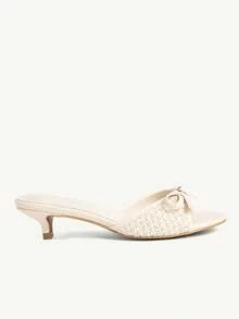 CUCCOO CHICEST Women Shoes Beige Woven Bow Design Elements Fashionable And Comfortable Spring And Summer Vacation Kitten And Slippers Summer Shoes - Beige weaving - View 4