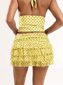 SHEIN BAE Women's Casual Polka Dot Multi-Layer Mini Skirt - Yellow - View 2