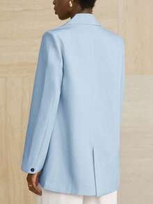 Aveloria Modichic Women's Business Style Solid Color Double-Breasted Blazer Jacket For Commuting, Autumn  - Baby Blue - View 2