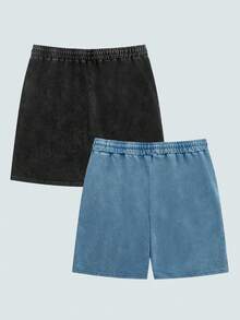 Modcrash Men's Shorts, Streetwear Vintage Washed Casual, Relaxed Fit, Sports, Spring Summer, Unisex - Black - View 3