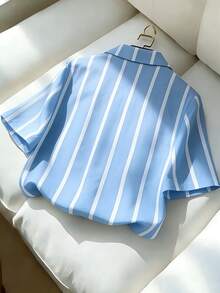 Franclia New V-Neck Slimming Short Sleeve Blouse For Women, Spring/Autumn - Multicolor - View 2