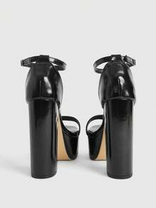 CUCCOO LuxiPop Women's High-Heeled Sandals, Black, Thick Heel Open-Toe With Fashionable And Simple Sandals, Super High Heel 12cm Sexy Dating, Nightclub Party Style, Vacation Wear, Travel Must-Have, 2000's Style - Black - View 4
