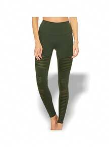Alo Yoga Leggings HIGH WAIST MOTO Sweat Absorption Breathable Lightweight Solid Good Elasticity Easy To Wash Running Cycling Women Dark Green W5494R - HUNTER/HUNTHER GLOSS - Màu xanh lá cây đậm - Xem 1