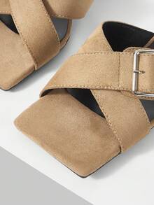 Mnmlis Niche Design Cross Strap Versatile Women's Sandals Summer - Khaki - View 3