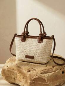 Arave 2025 Women's Woven One Shoulder Crossbody Bag, Large Capacity Vacation Tote Beach Handbag For Commute - Beige - View 1