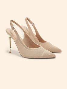 CUCCOO BASICS 女士夏季度假尖头踝带极简高跟鞋 - 杏色 - 查看 3