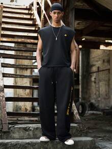 Major Grit Men's Casual Sleeveless Top And Pants Set, Summer 2 Pieces Outfit Sweatpant Clothing Tracksuit Baggy Tracksuits For Men - Black - View 4