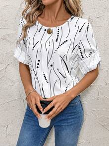 SHEIN Clasi Camisa con botones y estampado para mujer, otoño/invierno - Blanco - Ver 4