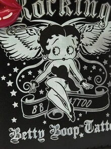 Betty Boop x SHEIN 1815557 1 Piece, Star Wing Lip Design Minimalist Style Zipper Coin Wallet, Suitable For Women - Black 2 - View 4