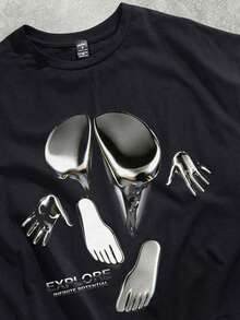 Manfinity ZONE917 街头金属质感错觉性感轮廓印花宽松露脐背心 - 黑色 - 查看 2